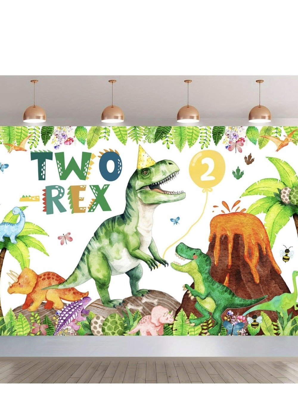2 REX DINOSAUR PARTY BACKDROP